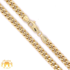 14k Gold Large Lion Pendant with Baguette Diamond  and Gold Cuban Link Chain Set