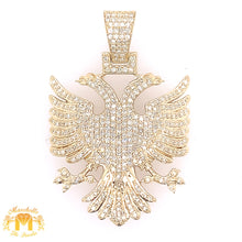 Load image into Gallery viewer, 14k Gold Large Two-Headed Eagle Diamond Pendant and Gold Cuban Link Chain (solid back)