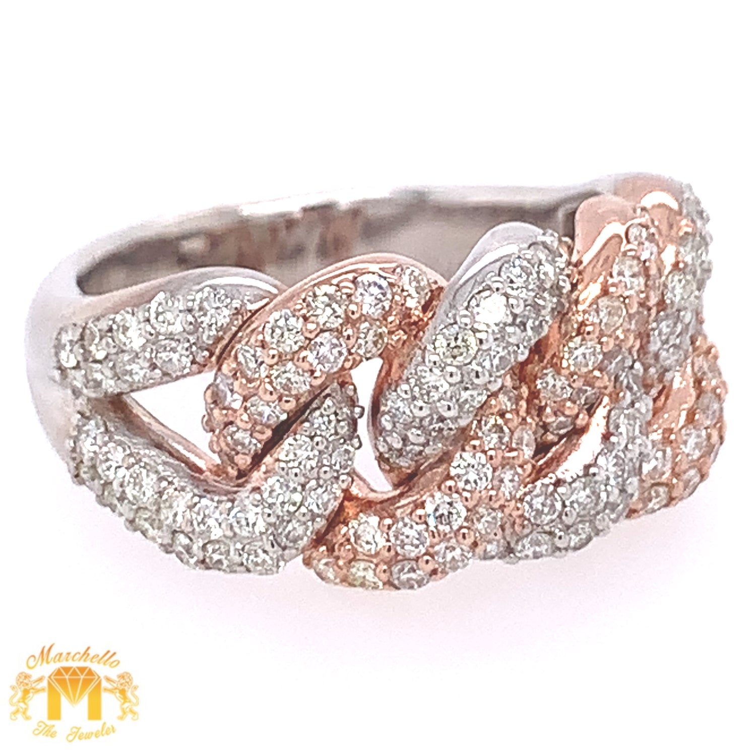 14k Two-tone Gold Cuban Link Diamond  Ring