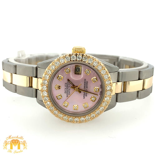 26mm Ladies’ Rolex Datejust Diamond Watch with Two-tone Oyster Bracelet (custom pink mother of pearl diamond dial)