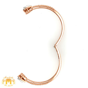 Gold and Diamond Twin Hearts Cuff Bracelet with natural baguette and round diamonds (choose your color)
