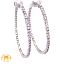 Load image into Gallery viewer, 14k White Gold 2.1&quot; Hoop Earrings with round diamonds
