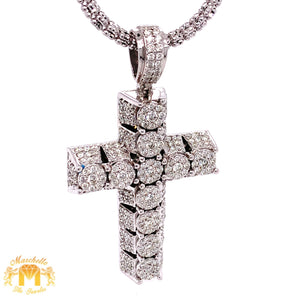 4.81ct Diamond 14k Gold 3D Cross Pendant and Gold Ice Link Chain