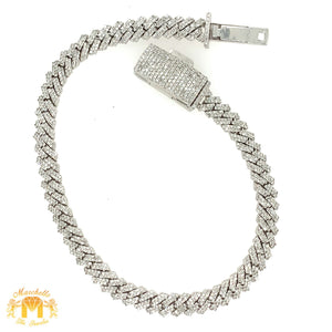 White Gold 8mm Diamond Edge Cuban Bracelet with Round Diamonds (solid, box clasp)