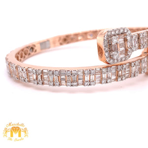 14k Gold 6.2mm Twin Squares Bangle Bracelet with Baguette Diamond
