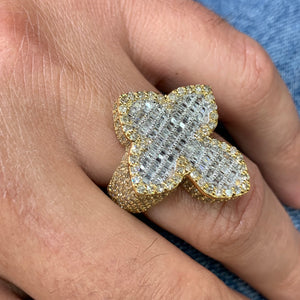 Yellow Gold and Diamond Cross Ring (3D)