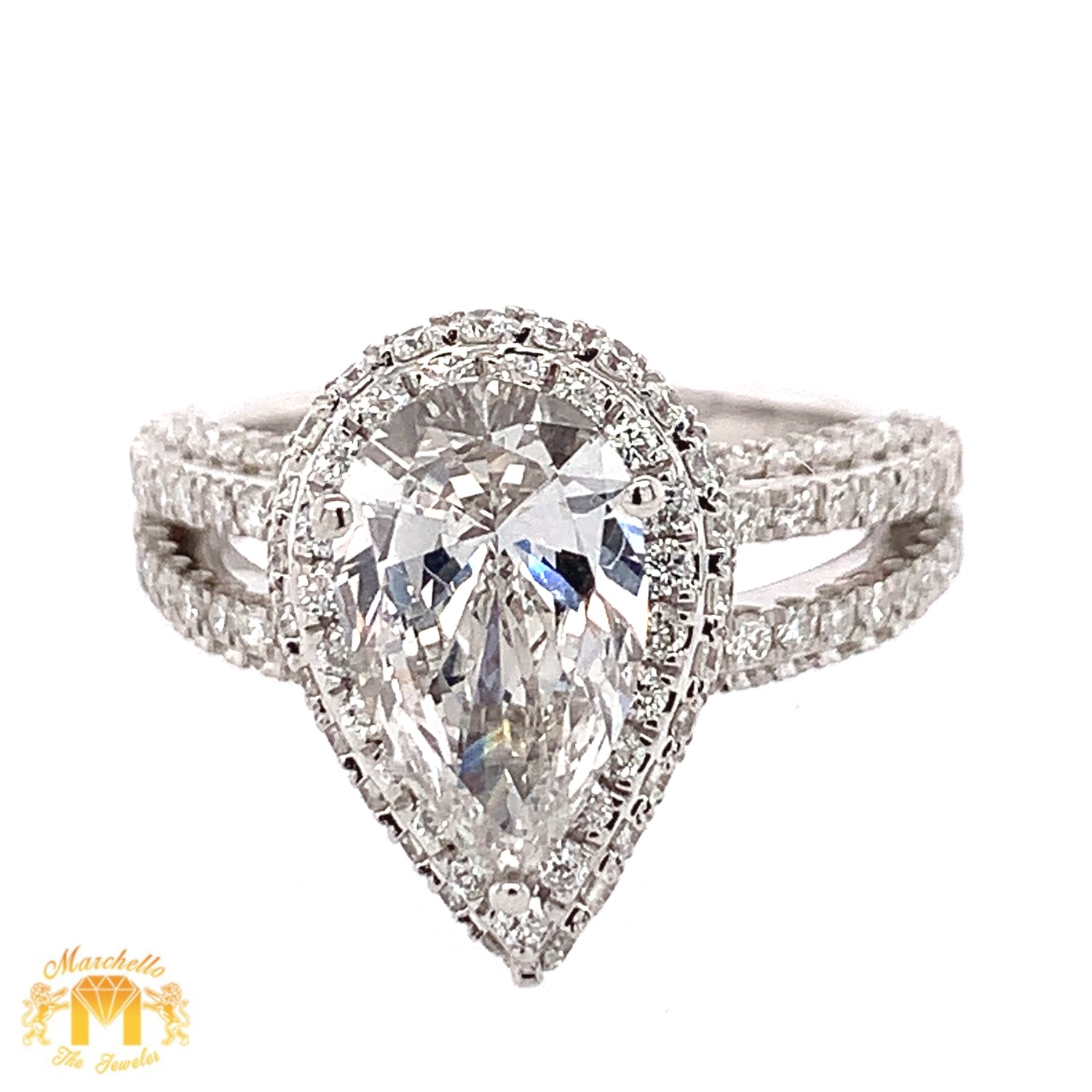 GIA Certified: 4.05ct Diamond 18k White Gold Pear Shaped Engagement Ring (2.4ct Pear Shaped Solitaire Center Stone)