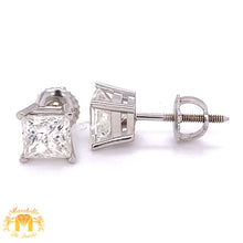 Load image into Gallery viewer, 14k Gold Stud Earrings with Princess-cut Solitaire Diamond