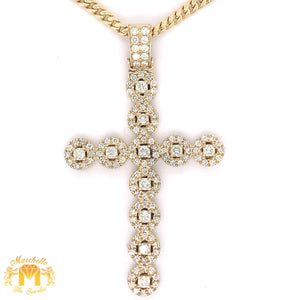 14k Gold Cross Diamond Pendant and Gold Cuban Link Chain Set
