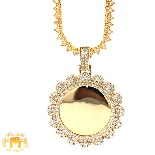 14k Gold Round Memory Picture Diamond Pendant with 14k Gold Tennis Chain