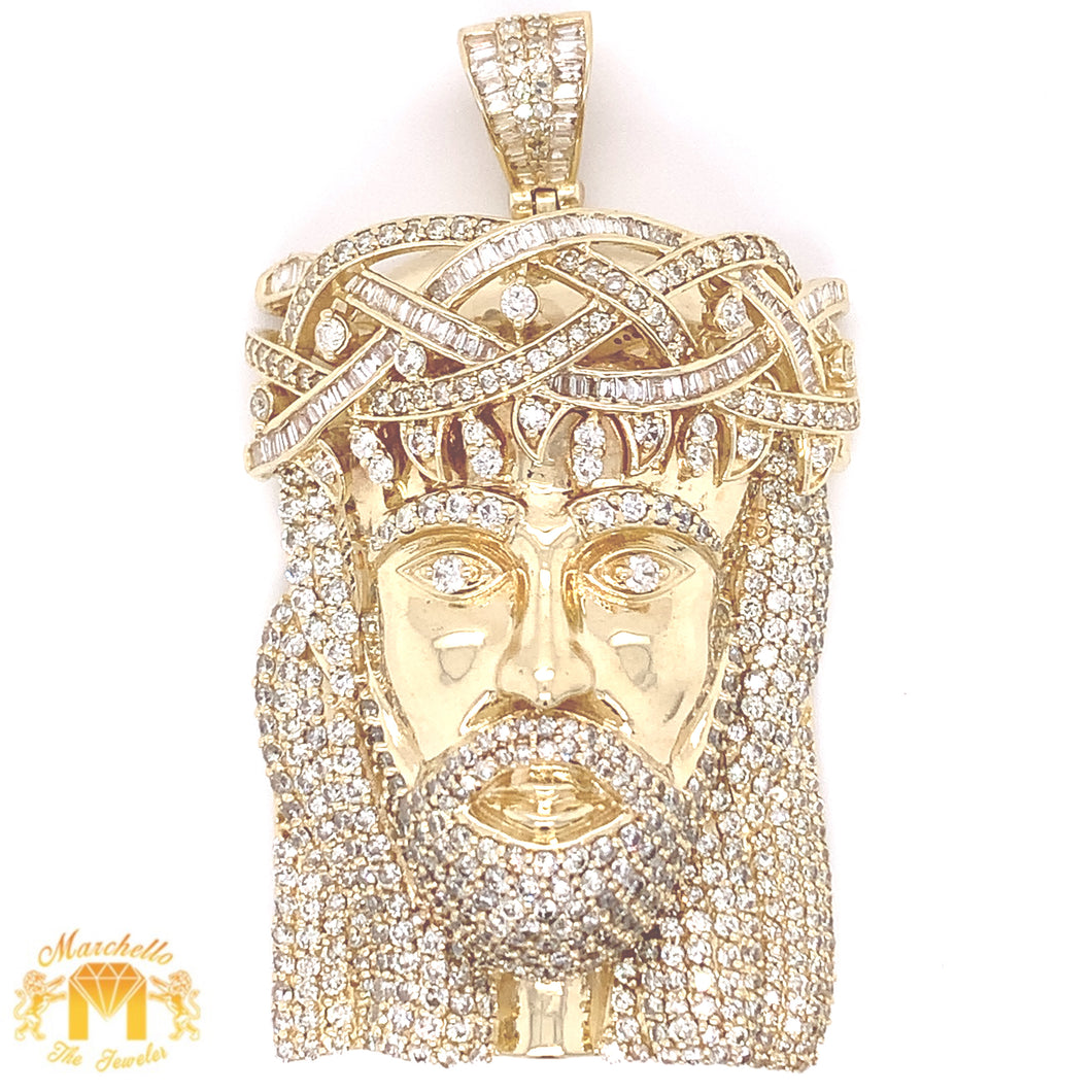 6.39ct Round and Baguette Diamond 14k Gold Solid Jesus Head Pendant