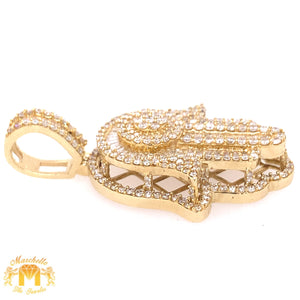 14k Gold Large Hamsa Diamond Pendant and 4mm Cuban Link Chain Set