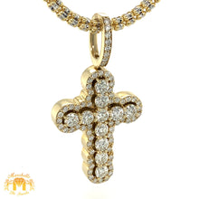 Load image into Gallery viewer, 14k Gold Cross Diamond Pendant, Gold 3.5mm Ice Link Chain (huge round diamonds, choose gold color)