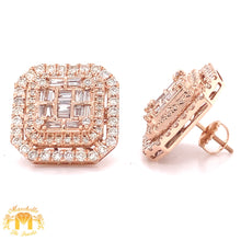 Load image into Gallery viewer, 14k Gold Square Earrings with extra large Baguette and Round Diamond