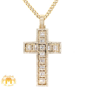 14k Gold Cross Diamond Pendant and Miami Cuban Link Chain Set