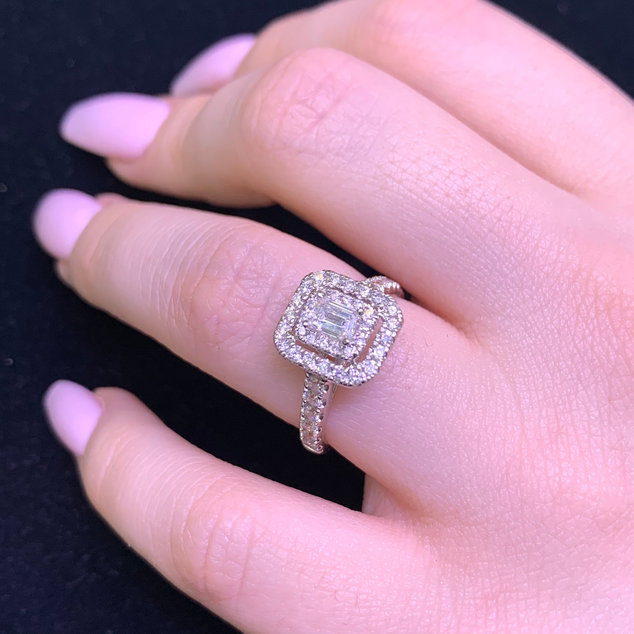 Double halo square hot sale engagement ring