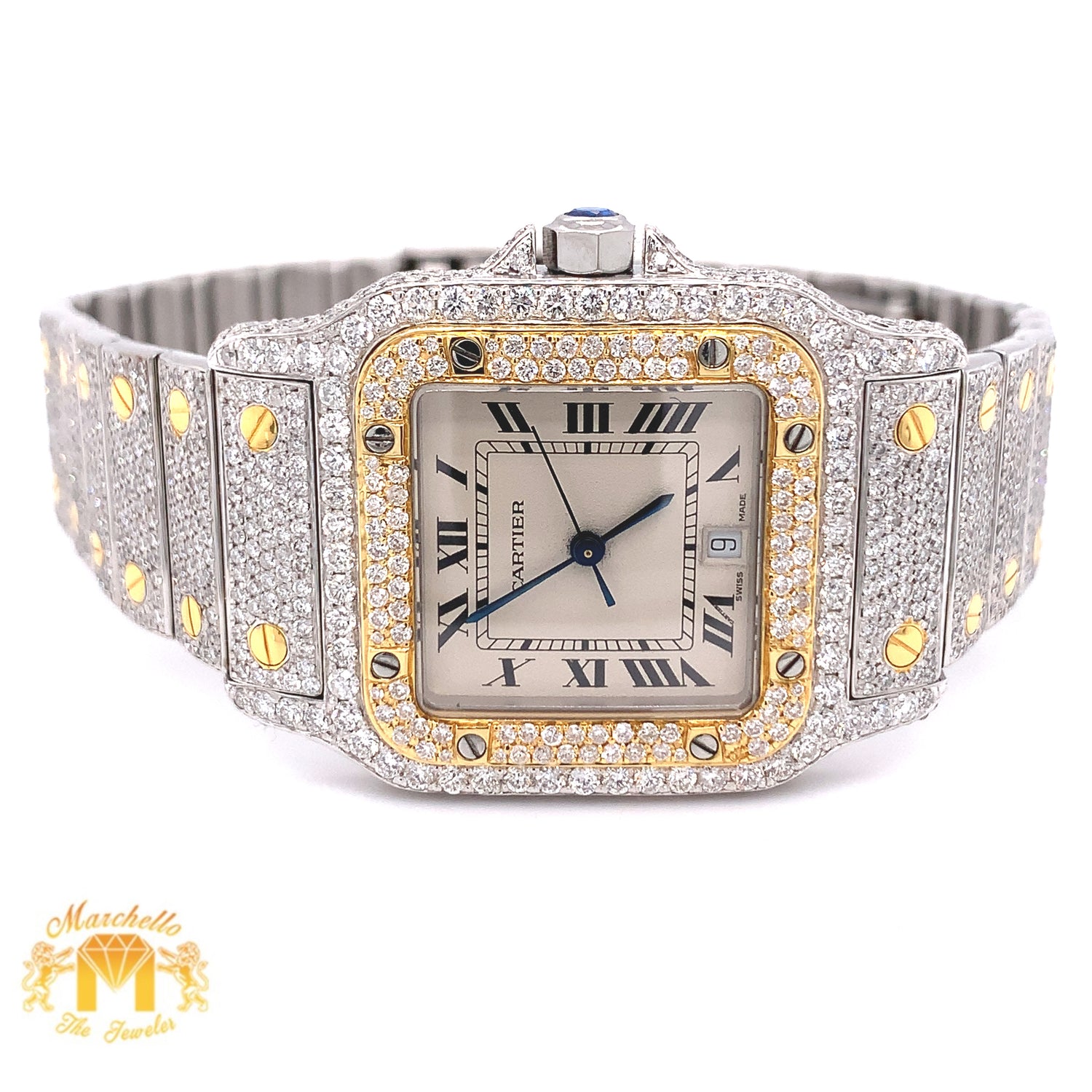 Iced Out Ladies' Cartier Watch (29 mm, factory two-tone)