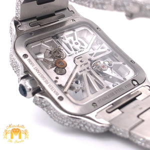 40mm Iced Out Cartier Santos Diamond Watch  (stainless steel, skeleton)