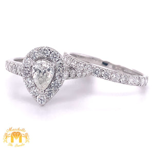 14k Gold 2-piece Bridal Set with Pear-shaped and Round Diamond(pear-shaped center stone)