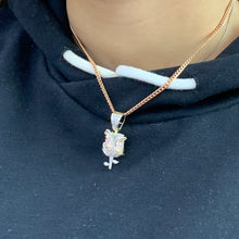 Load image into Gallery viewer, Tri-color Gold and Diamond Rose Pendant with Baguette and Round Diamond &amp; Gold Cuban Link Chain Set