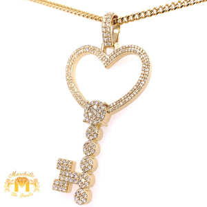 14k Gold Palm-size Key Diamond Pendant and Gold Rope Chain Set