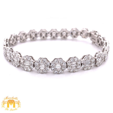 9.9ct Diamond 18k White Gold Ladies' Flower Bracelet (VVS baguettes)