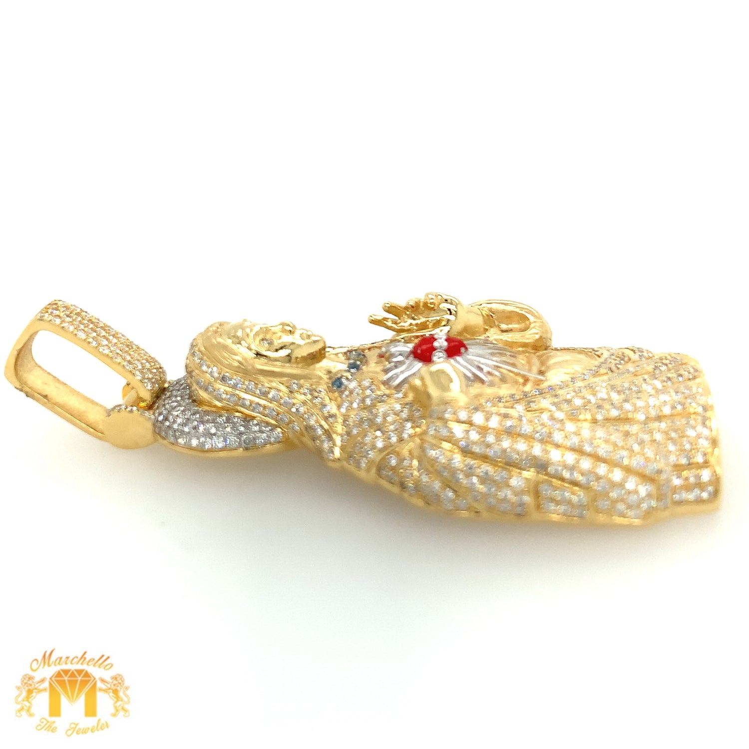 3.15ct Diamond 14k Gold Divine Mary Pendant (Solid Back)