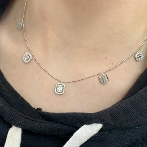 VVS/vs high clarity diamonds set in a 18k White Gold 5 Squares Ladies' Diamond Necklace (VVS baguettes)