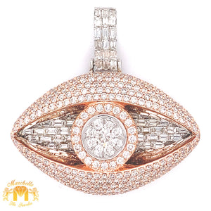 7.31ct Baguette and Round Diamond 14k Rose Gold Large Evil Eye Pendant and Gold Cuban Link Chain Set