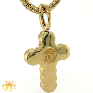 14k Gold Cross Diamond Pendant, Gold 3.5mm Ice Link Chain (huge round diamonds, choose gold color)