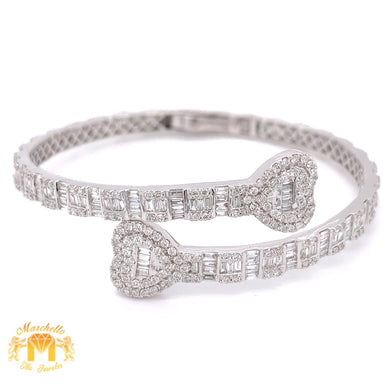 4ct Baguette and Round Diamond 14k Gold Twin Hearts Bangle Bracelet