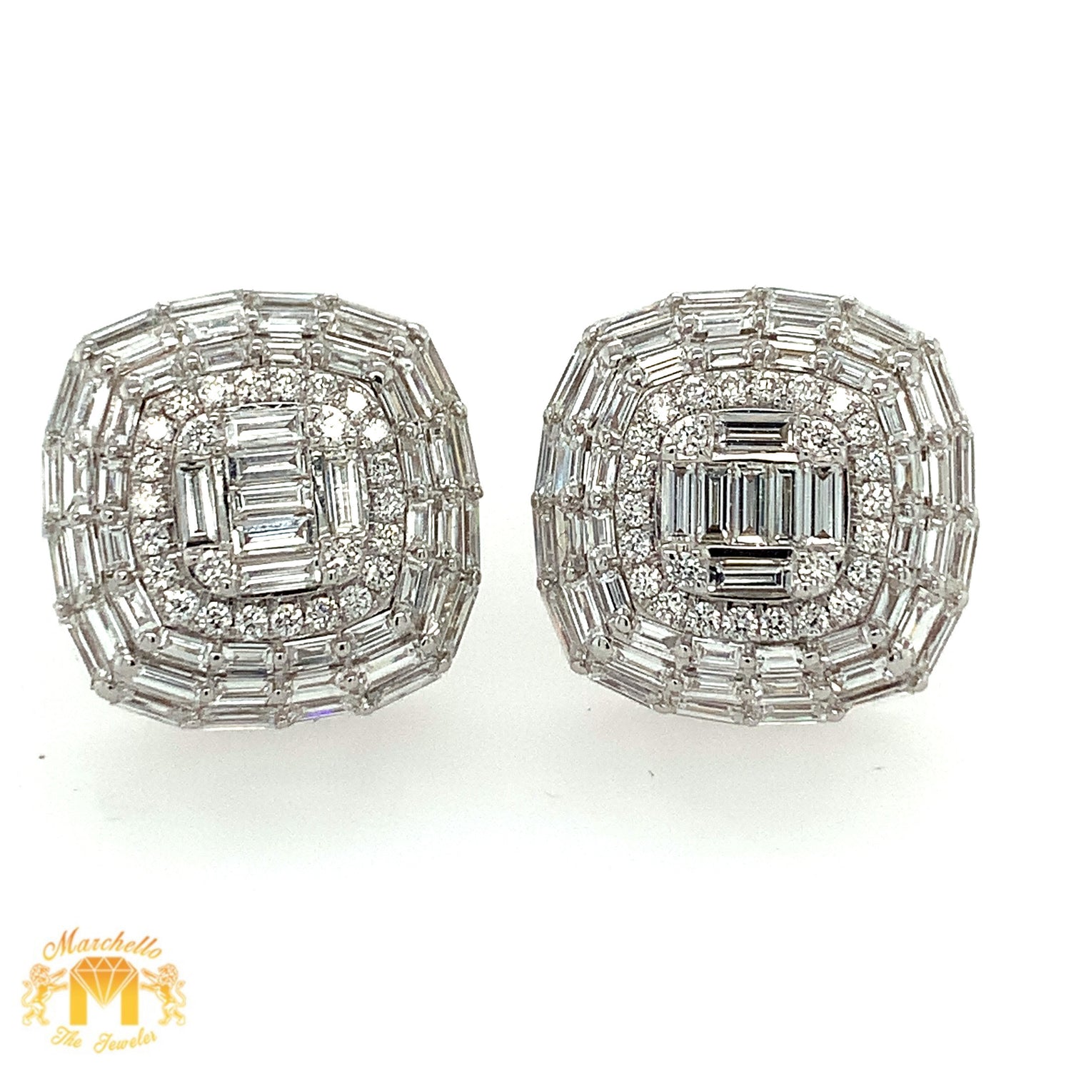 VVS/vs high clarity diamonds set in a 18k White Gold 16.5mm Spider Web Diamond Earrings (large VVS baguettes)