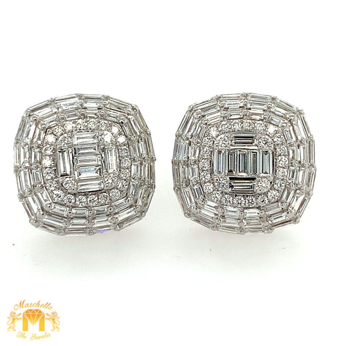 VVS/vs high clarity diamonds set in a 18k White Gold 16.5mm Spider Web Diamond Earrings (large VVS baguettes)