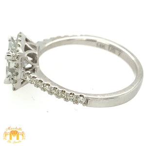 14k White Gold Engagement Diamond Ring (square halo, 1.02ct cushion center stone)