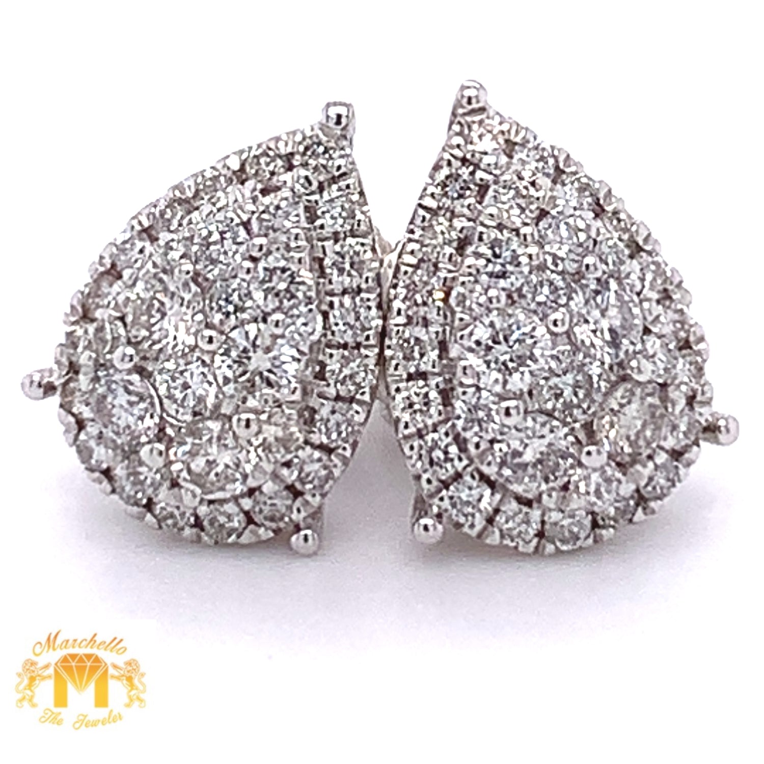 14k Gold Pear-shaped Round Diamond  Earrings