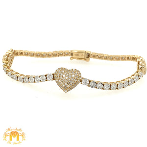 Gold and Diamond Three Hearts Tennis Bracelet (choose your color)