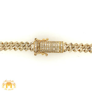 6.9ct Diamond and Gold 14mm Triple Baguette Heart Miami Cuban Necklace (box clasp, choose gold color)