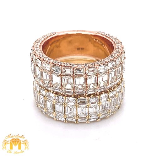 Luxury 7.97ct of Emarald and Round Diamonds and 14k Gold Band (5 Rows, With Side Diamonds)