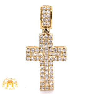 3ct Baguette and Round Diamond 14k Gold His and Hers Cross Pendants and Gold Cuban Link Chains Set