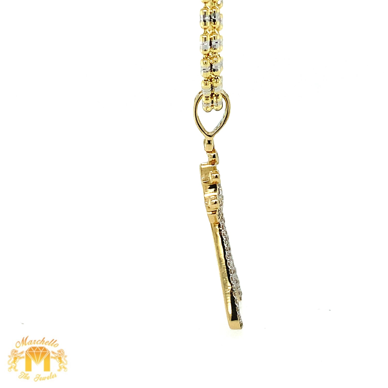 Gold and Diamond Initial Pendant paired with 2mm Gold Ice Link Chain