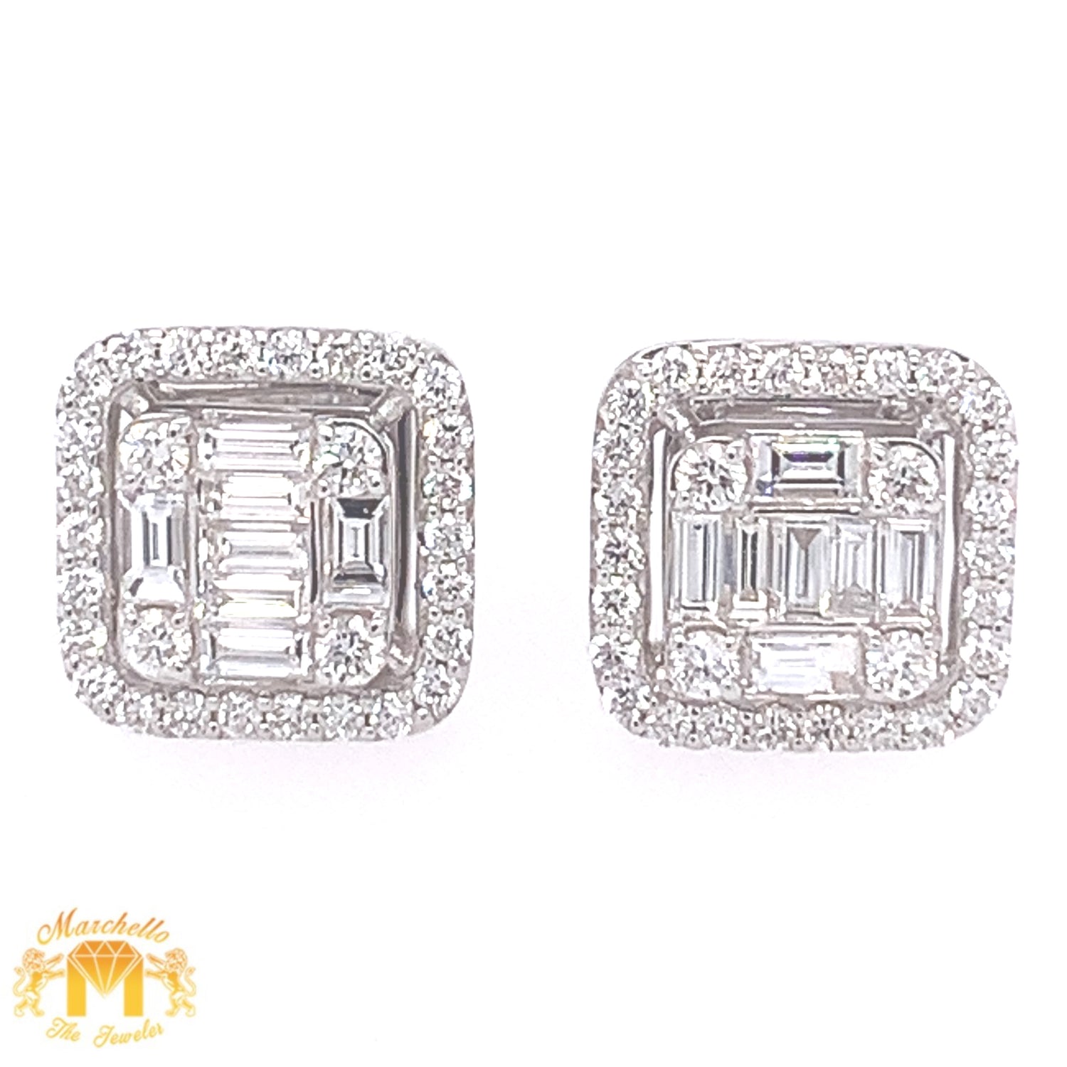 VVS/vs high clarity diamonds set in a 18k Gold Square Diamond Earrings (VVS baguettes, choose gold color)