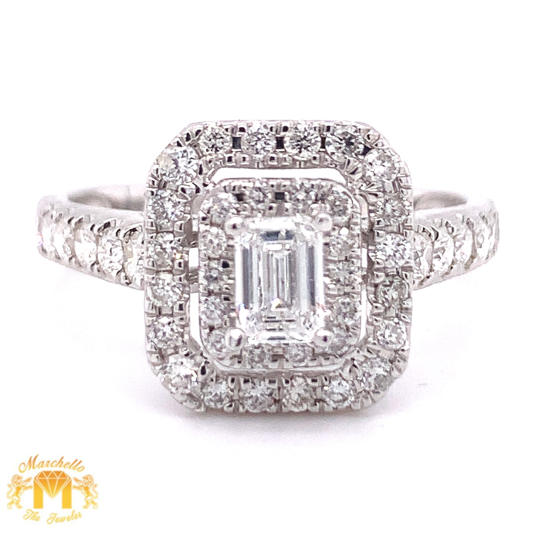 14k Gold Double Halo Square-Shaped Engagement Diamond Ring (emerald-cut solitaire center)