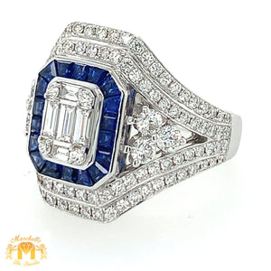 VVS/vs high clarity diamonds set in a 18k White Gold Ladies' Ring with Diamond and Blue Sapphire  (VVS baguettes)