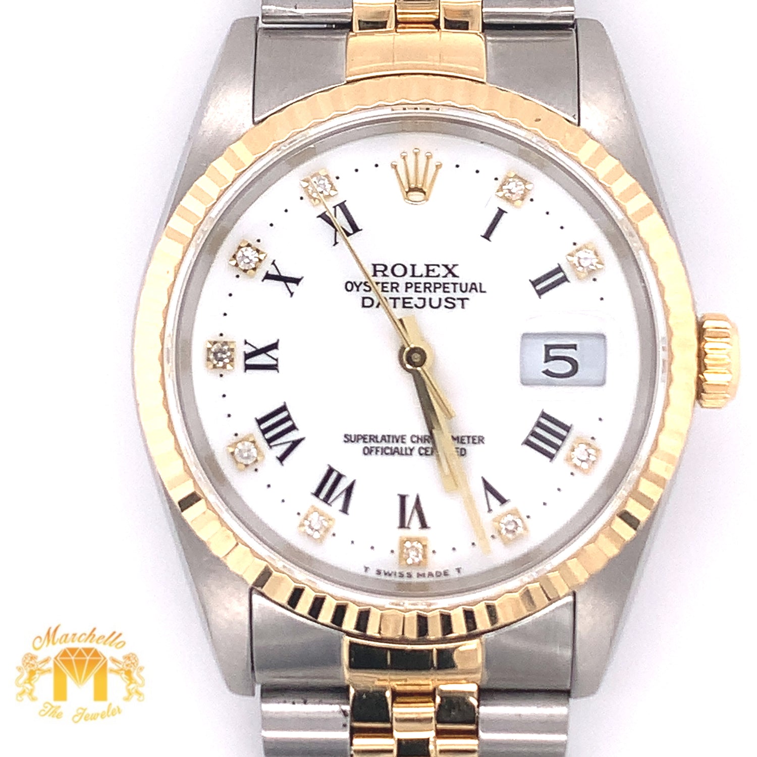 36mm Rolex Datejust Watch with Two-tone Jubilee Bracelet (quick set, diamond hour markers)