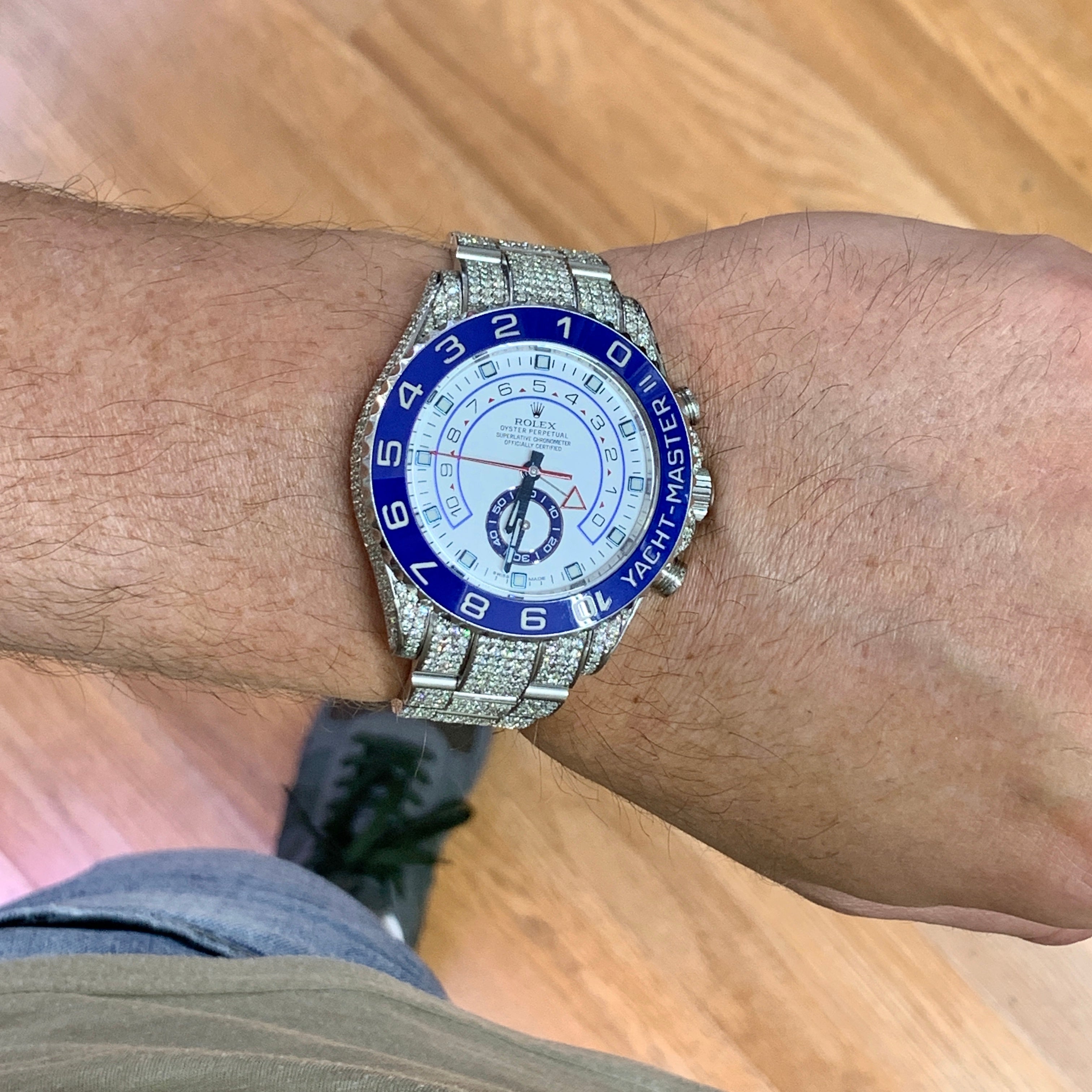 42mm Iced Out Rolex Yacht Master 2 Watch with round diamond – MTJ