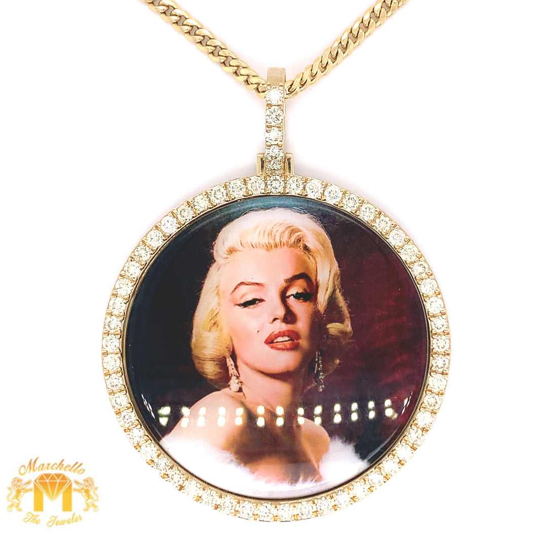 14k Gold XXL Memory Picture Pendant and Gold Chain Set with  Round Diamond (Solid Back)