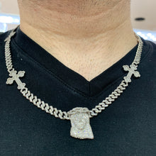 Load image into Gallery viewer, 7.26ct Diamond and White Gold Jesus Face Necklace with 6 Crosses (solid, box clasp)