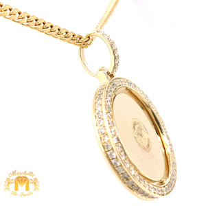 14k Gold Round Spinning Memory Picture Diamond Pendant and Gold Cuban Link Chain Set (solid pendant)