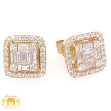 Load image into Gallery viewer, VVS/vs high clarity diamonds set in a 18k Gold Square Diamond Earrings (VVS baguettes, choose gold color)
