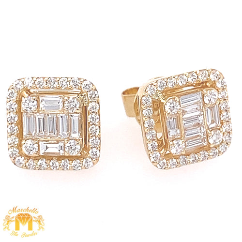 VVS/vs high clarity diamonds set in a 18k Gold Square Diamond Earrings (VVS baguettes, choose gold color)